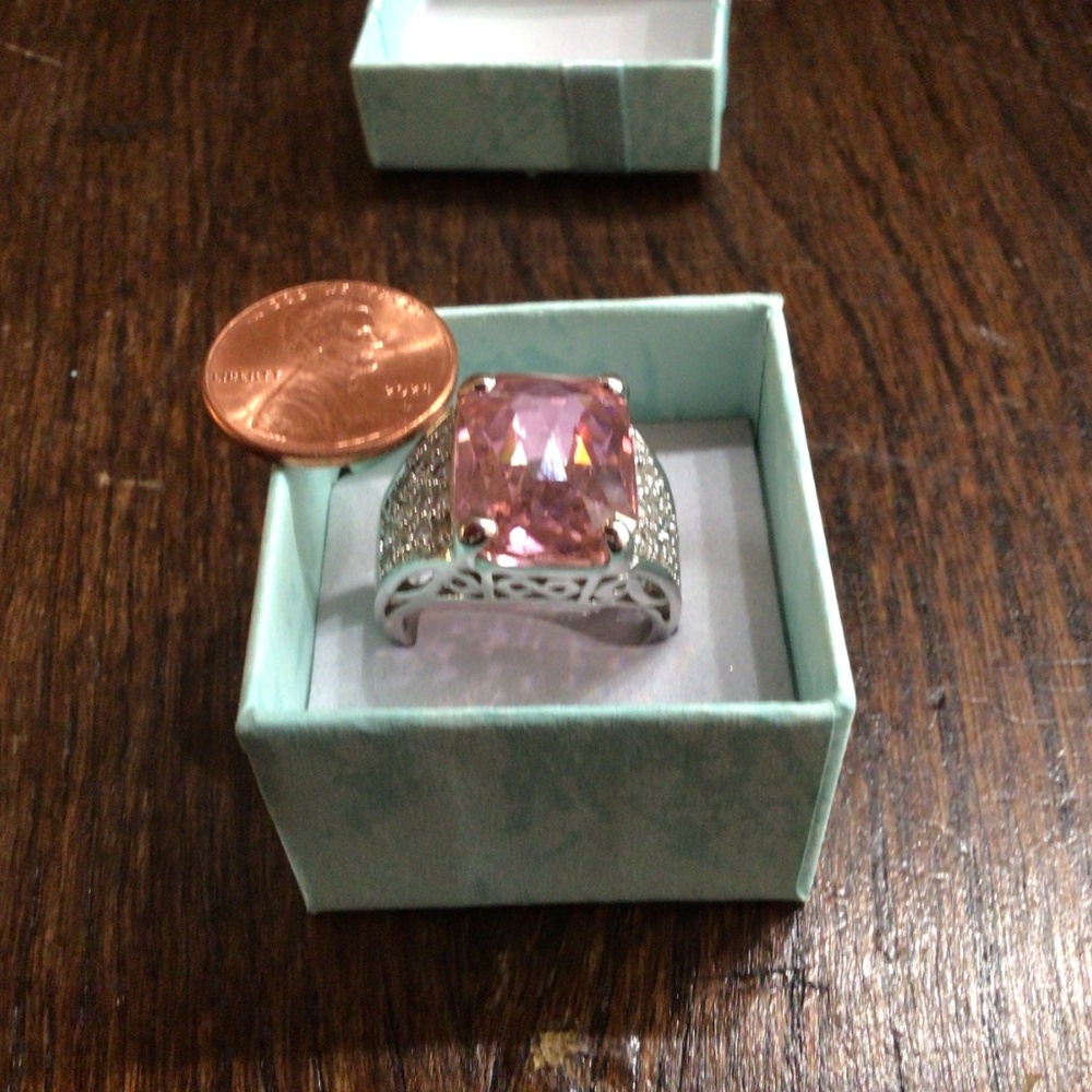 925 Sterling Silver Large Pink Rectangular Stone … - image 4
